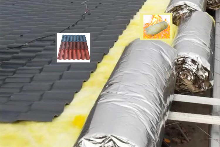 Install Color Stone Roof Tile with Fiber Glass Wool Insulation Materials