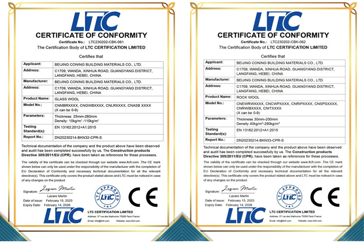 CONING Glass Wool and Rock Wool Approved With New CE Certificates